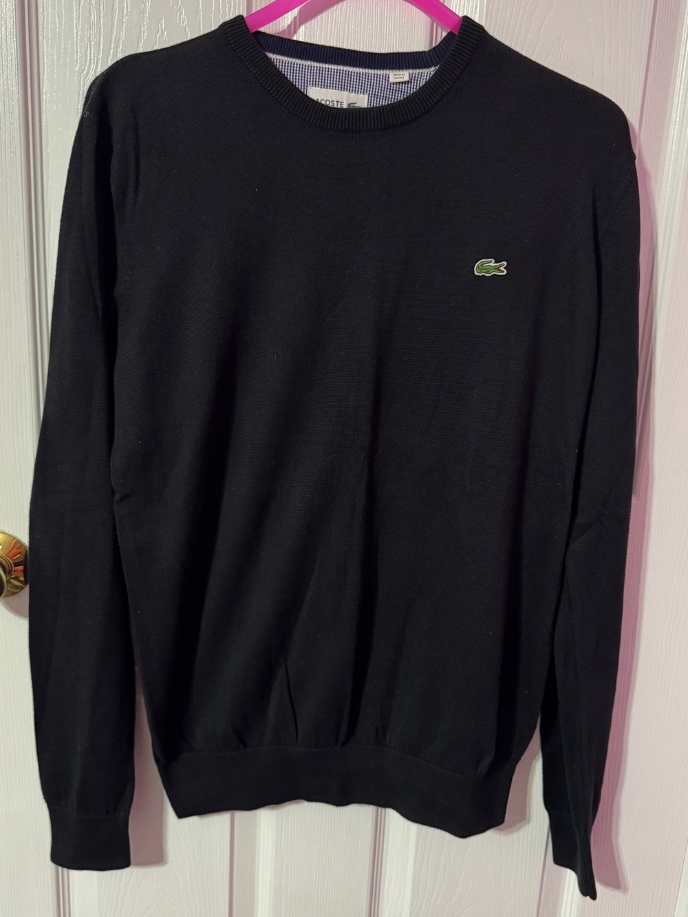 Lacoste Black Crewneck Overtop Sweater with Green Logo